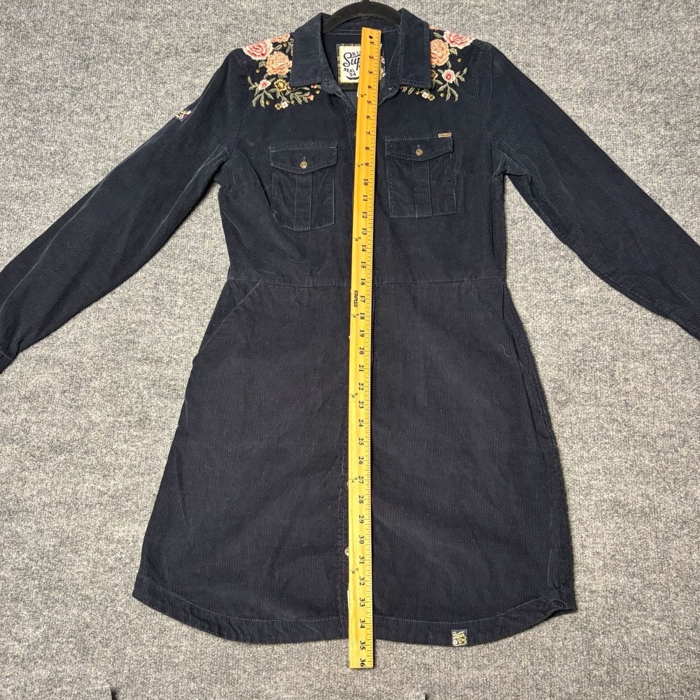 Superdry Floral Embroidered Corduroy Shirt Dress Womens 8 - Picture 14 of 16
